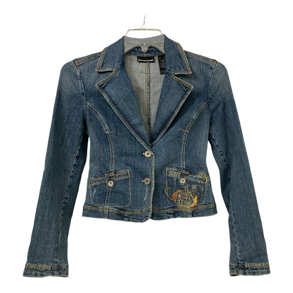 DKNY Blue Jean Jacket with Embroidered Detail